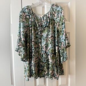 Cupio Floral Blouse - Green and Pink